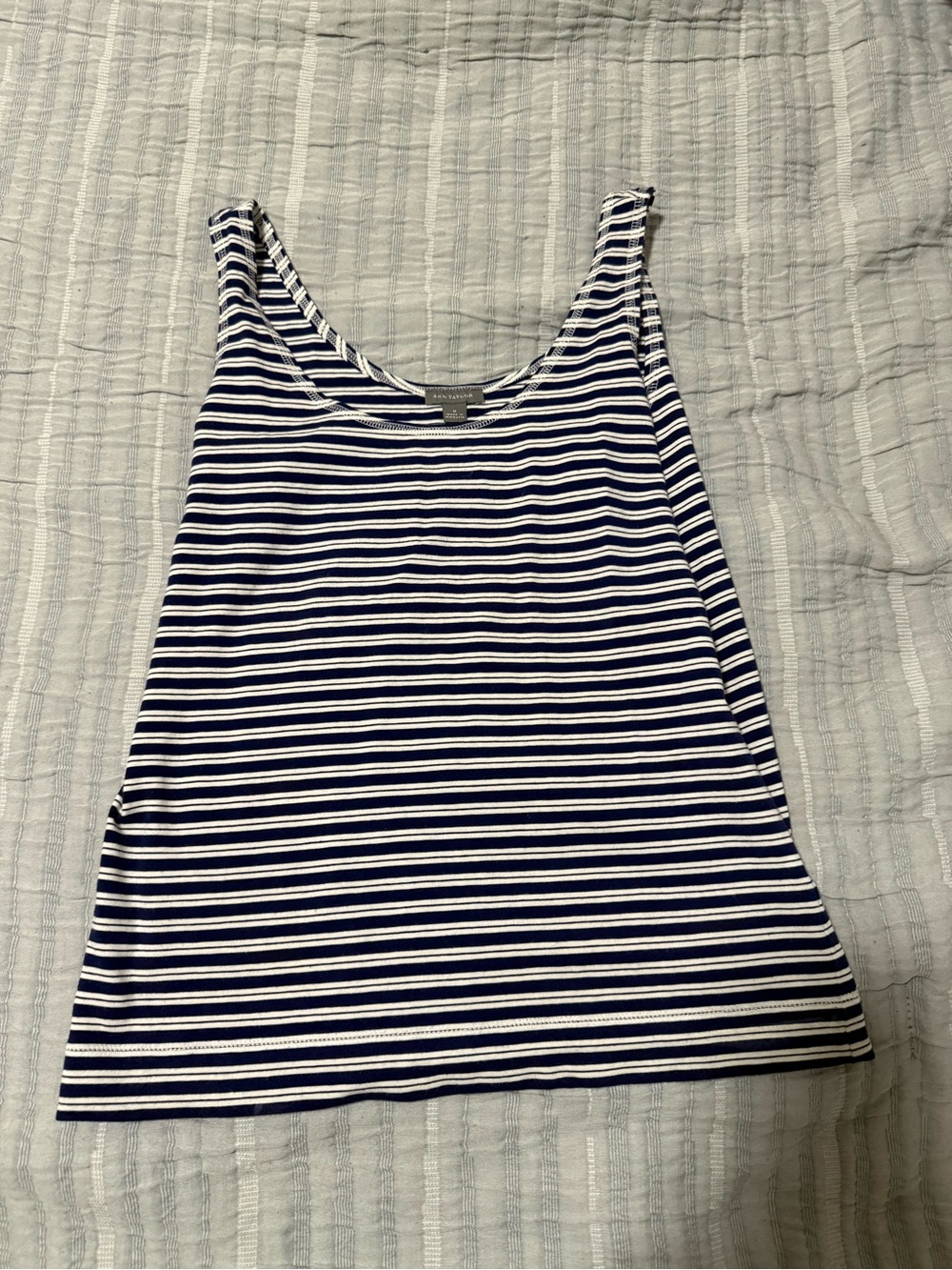 Ann Taylor Navy and White Striped Scoop Tank
